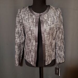 Worth New York Gray Metallic Open Front Tweed Blazer Jacket Silk Lining Sz 4 NWT